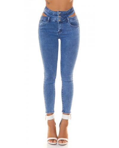 Blugi dama mulati, albastri, din bumbac, cu talia inalta, decupati, Sabinne Blugi dama, Blugi dama mulati, albastri, din bumbac, cu talia inalta, decupati, Sabinne - jojofashion.ro