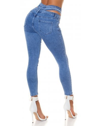 Blugi dama mulati, albastri, din bumbac, cu talia inalta, decupati, Sabinne Blugi dama, Blugi dama mulati, albastri, din bumbac, cu talia inalta, decupati, Sabinne - jojofashion.ro