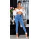 Blugi dama mulati, albastri, din bumbac, cu talia inalta, decupati, Sabinne 4 - jojofashion.ro