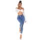 Blugi dama mulati, albastri, din bumbac, cu talia inalta, decupati, Sabinne 9 - jojofashion.ro