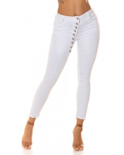 Blugi dama mulati, albi, bumbac denim, cu nasturi pe picior, Zurian - jojofashion.ro