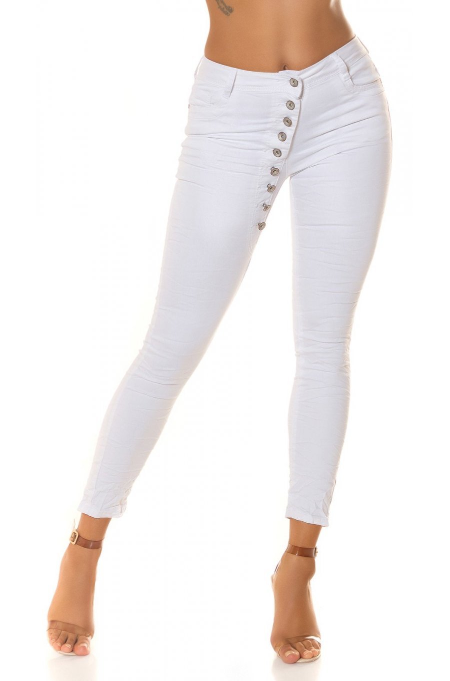 Blugi dama mulati, albi, bumbac denim, cu nasturi pe picior, Zurian 1 - jojofashion.ro