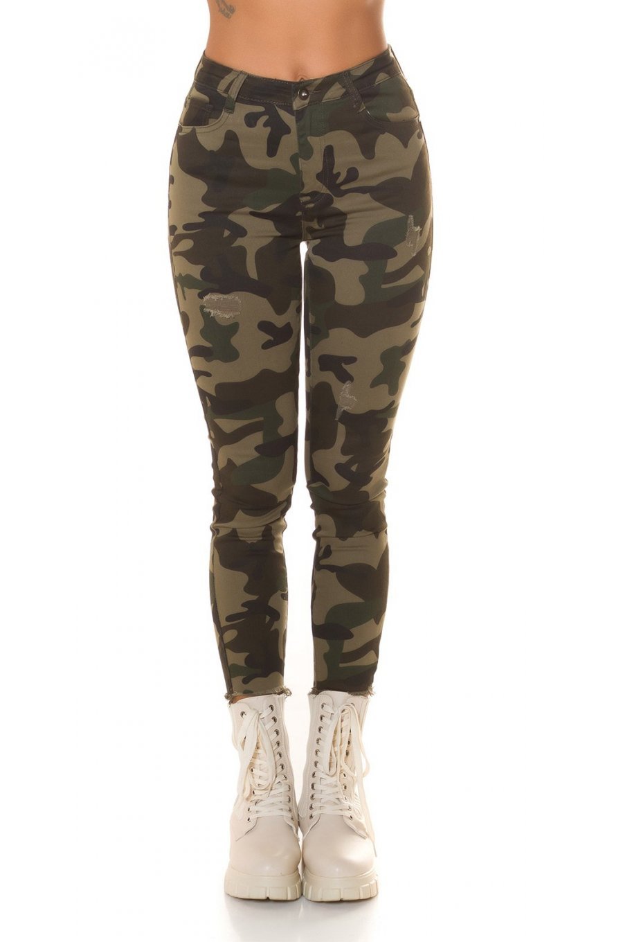 Blugi dama mulati, army print camuflaj, kaki, din bumbac, Cargo 3 - jojofashion.ro