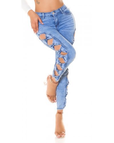 Blugi dama mulati, bleu, din bumbac, prespalati, taiati pe lateral, Kioni Blugi dama, Blugi dama mulati, bleu, din bumbac, prespalati, taiati pe lateral, Kioni - jojofashion.ro