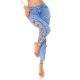 Blugi dama mulati, bleu, din bumbac, prespalati, taiati pe lateral, Kioni 2 - jojofashion.ro