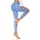Blugi dama mulati, bleu, din bumbac, prespalati, taiati pe lateral, Kioni 3 - jojofashion.ro