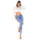 Blugi dama mulati, bleu, din bumbac, prespalati, taiati pe lateral, Kioni 6 - jojofashion.ro