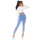 Blugi dama mulati, bleu, din bumbac, prespalati, taiati pe lateral, Kioni 7 - jojofashion.ro