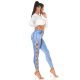 Blugi dama mulati, bleu, din bumbac, prespalati, taiati pe lateral, Kioni 8 - jojofashion.ro