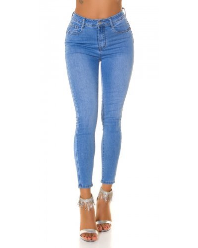 Blugi dama mulati, bleu, din bumbac, skinny, cu talia inalta, Mojo Blugi dama, Blugi dama mulati, bleu, din bumbac, skinny, cu talia inalta, Mojo - jojofashion.ro