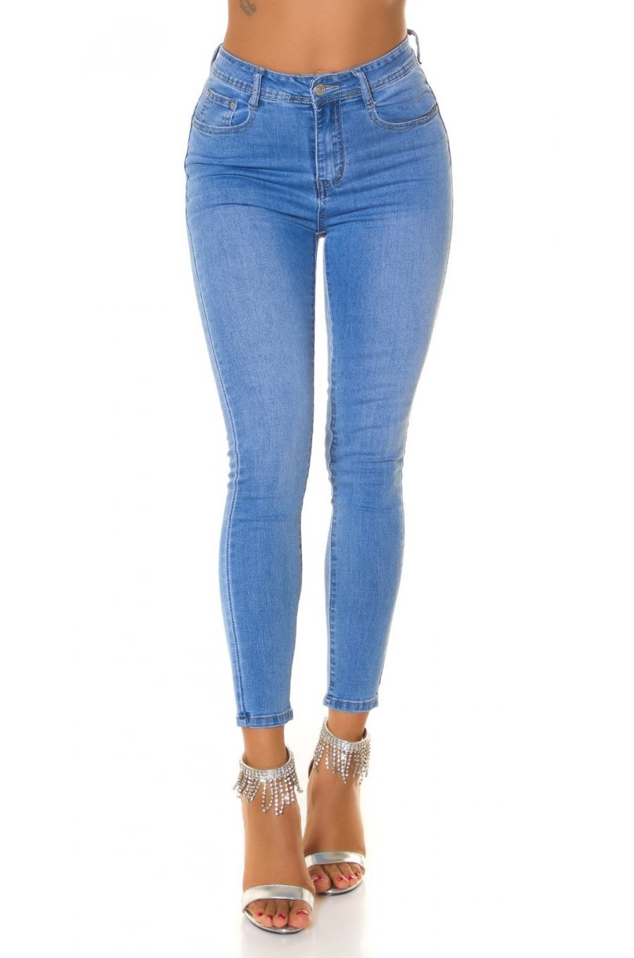 Blugi dama mulati, bleu, din bumbac, skinny, cu talia inalta, Mojo 1 - jojofashion.ro