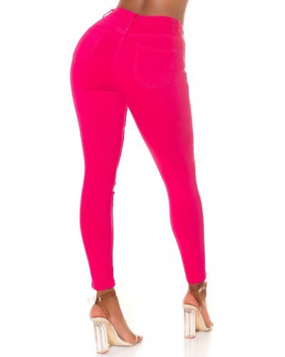 Blugi dama mulati, ciclam, din bumbac, mulati, cu talia inalta, Thana - jojofashion.ro