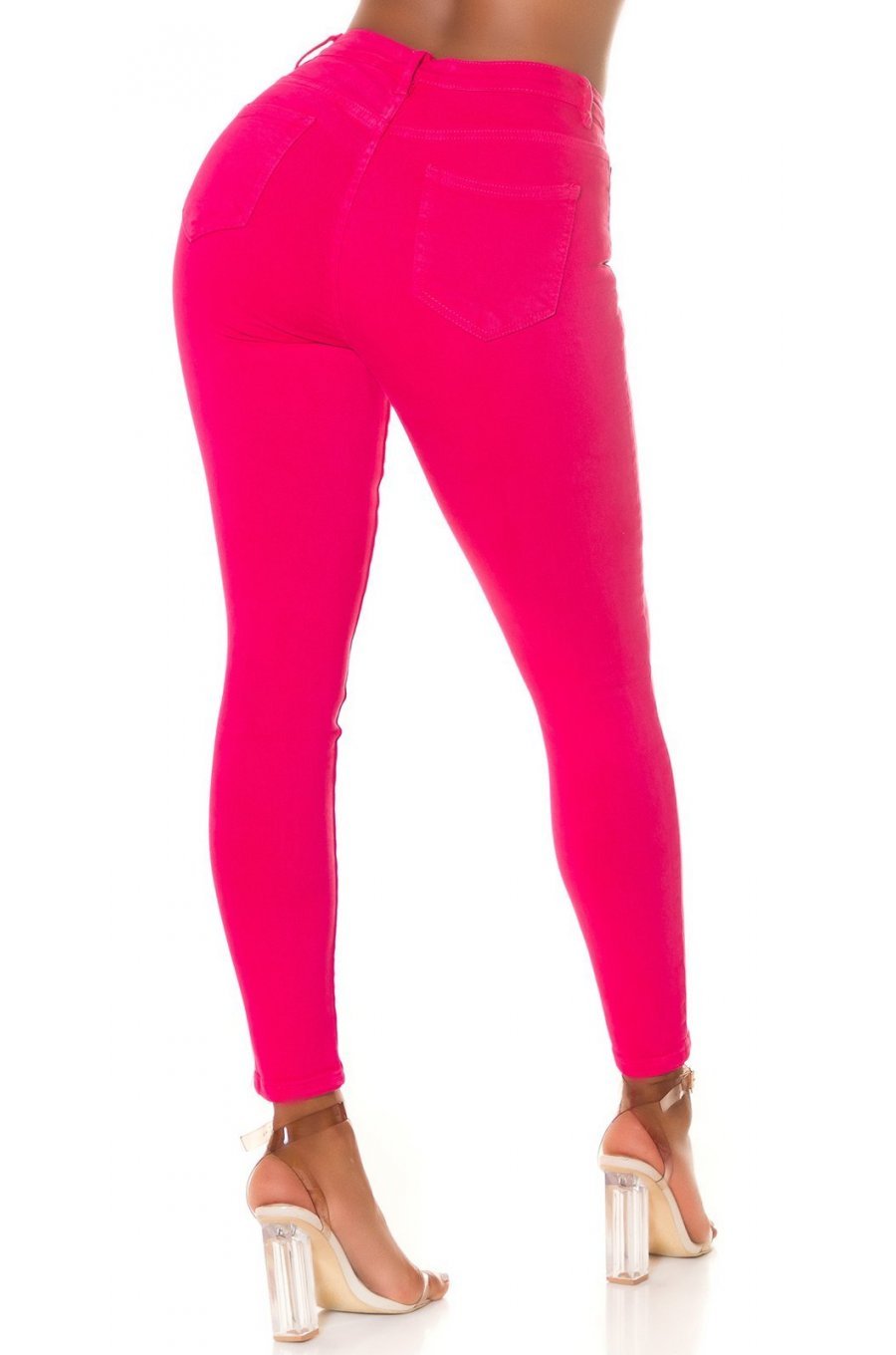 Blugi dama mulati, ciclam, din bumbac, mulati, cu talia inalta, Thana 2 - jojofashion.ro