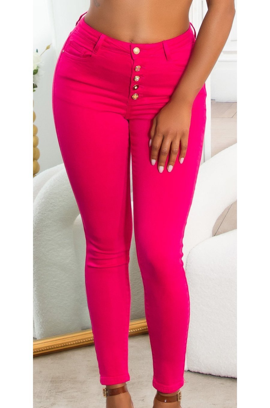 Blugi dama mulati, ciclam, din bumbac, mulati, cu talia inalta, Thana 5 - jojofashion.ro