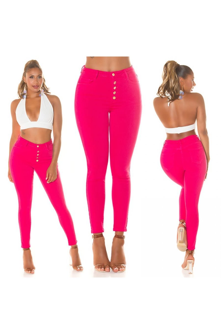 Blugi dama mulati, ciclam, din bumbac, mulati, cu talia inalta, Thana 6 - jojofashion.ro