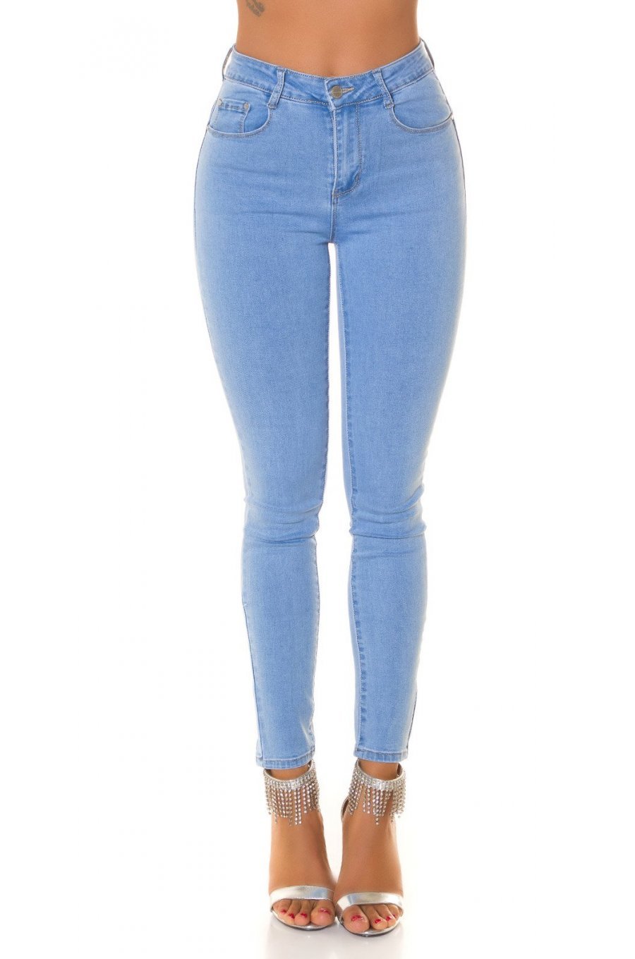 Blugi dama mulati cu push up, baby blue, din denim elastic, cu talia inalta, Shantall 1 - jojofashion.ro