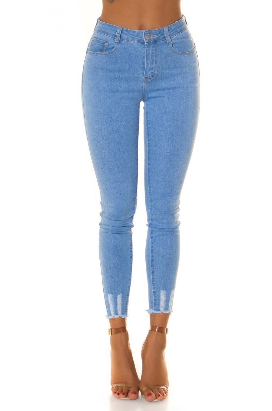 Blugi dama mulati, cu push up, bleu, din bumbac, rupti, cu talia inalta, Rowenn 1 - jojofashion.ro