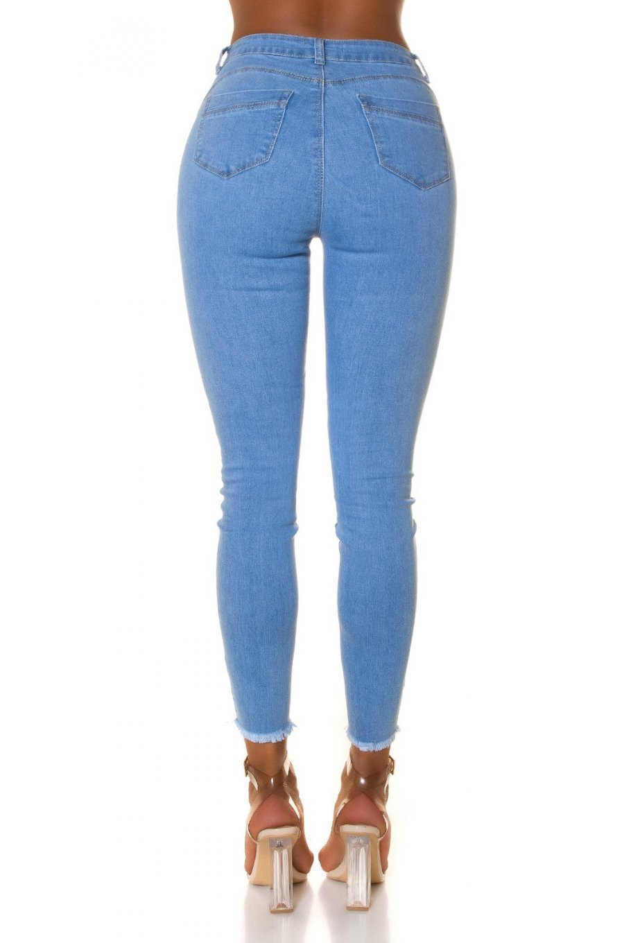 Blugi dama mulati, cu push up, bleu, din bumbac, rupti, cu talia inalta, Rowenn 2 - jojofashion.ro