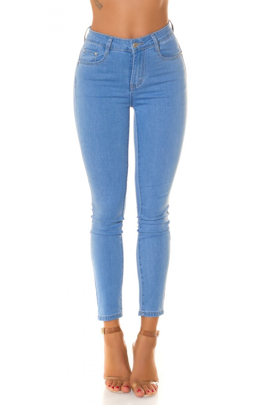 Blugi dama mulati cu push up, bleu, din denim elastic, cu talia inalta, Shantall 1 - jojofashion.ro