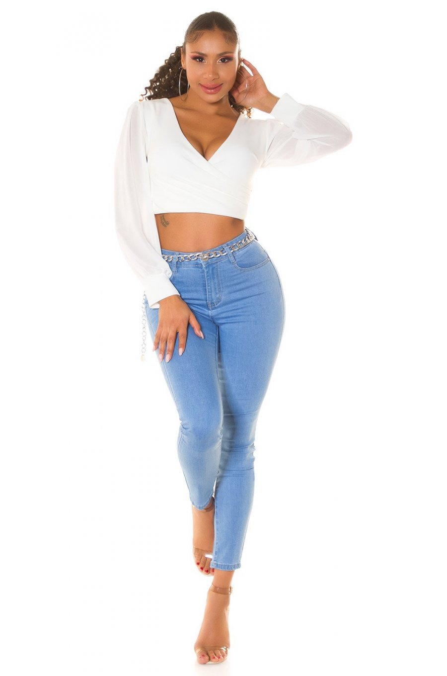 Blugi dama mulati cu push up, bleu, din denim elastic, cu talia inalta, Shantall 8 - jojofashion.ro