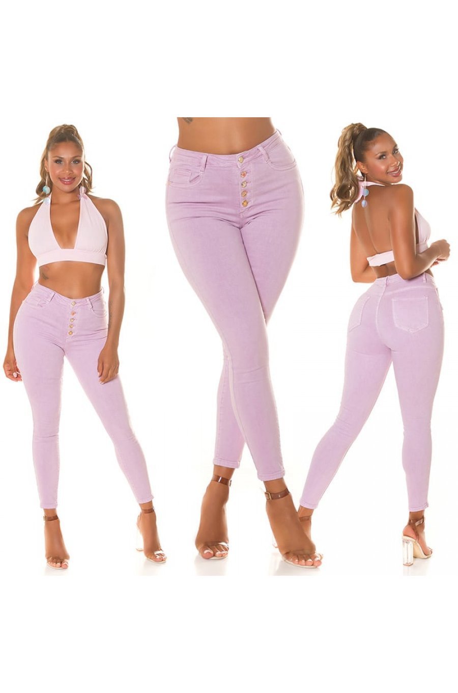 Blugi dama mulati, lila, din bumbac, cu talia inalta, Nasiha 5 - jojofashion.ro