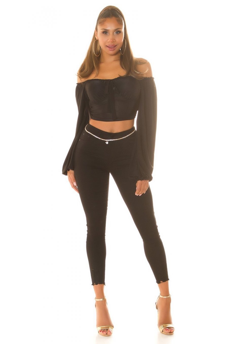 Blugi dama mulati, negri, din bumbac, cu talia inalta, Dallya 5 - jojofashion.ro