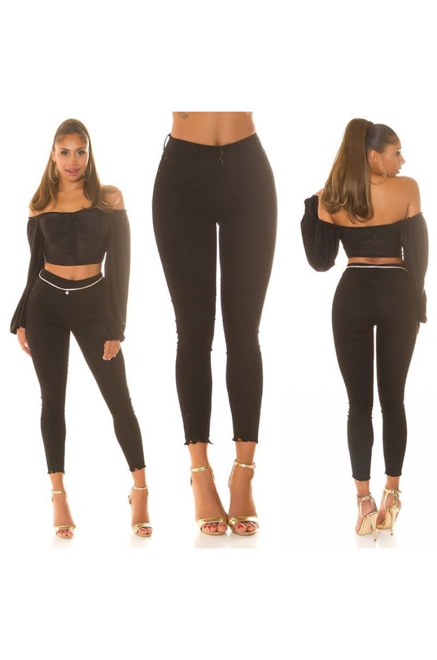 Blugi dama mulati, negri, din bumbac, cu talia inalta, Dallya 7 - jojofashion.ro