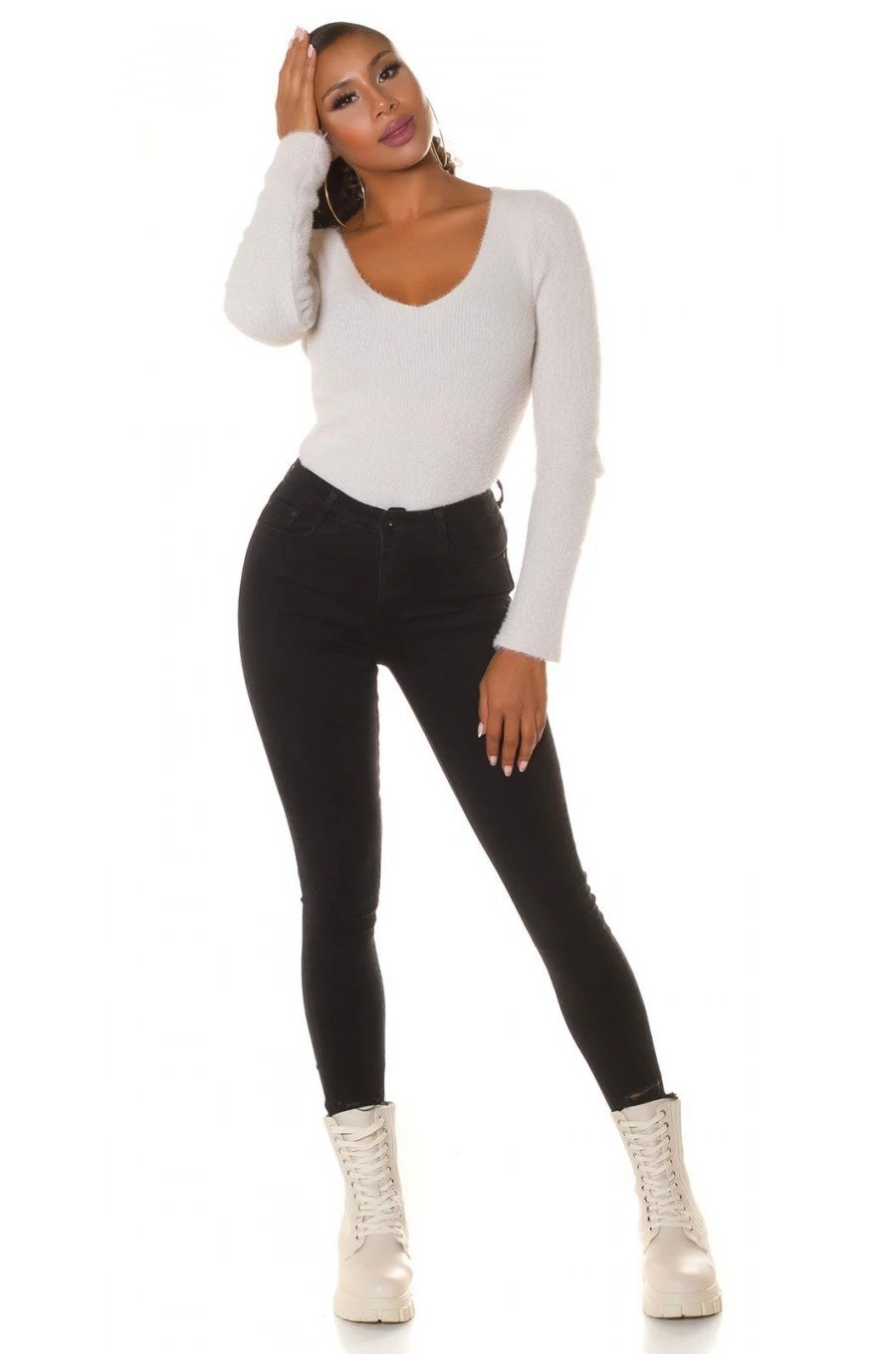 Blugi dama mulati, negri, uzati, denim, cu talia inalta Afrom 3 - jojofashion.ro