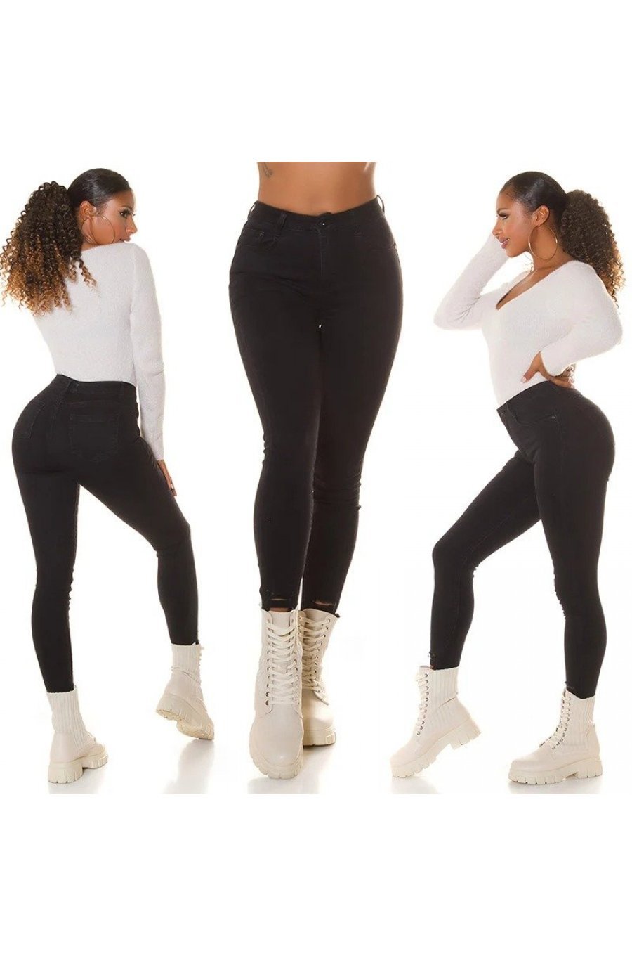Blugi dama mulati, negri, uzati, denim, cu talia inalta Afrom 6 - jojofashion.ro