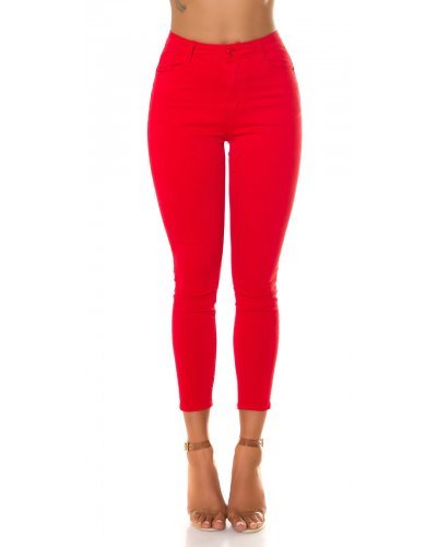 Blugi dama mulati, rosii, din bumbac, cu talia inalta, Krame Blugi dama, Blugi dama mulati, rosii, din bumbac, cu talia inalta, Krame - jojofashion.ro