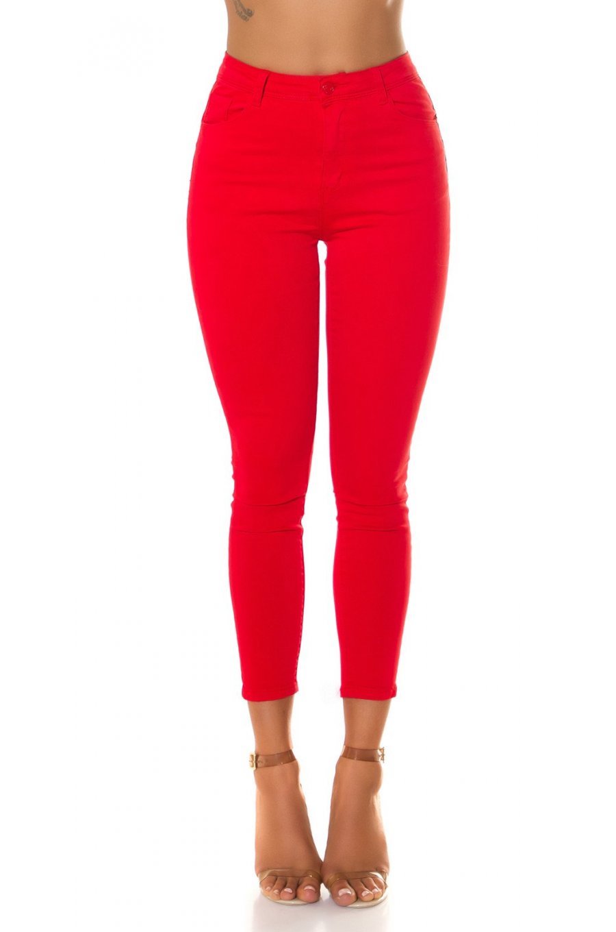 Blugi dama mulati, rosii, din bumbac, cu talia inalta, Krame Blugi dama mulati, rosii, din bumbac, cu talia inalta, Krame 1 - jojofashion.ro