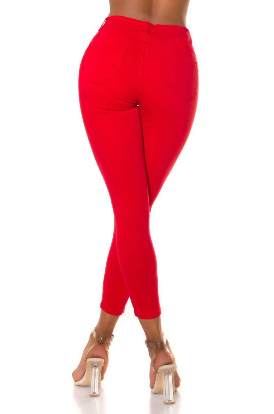 Blugi dama mulati, rosii, din bumbac, cu talia inalta, Krame Blugi dama mulati, rosii, din bumbac, cu talia inalta, Krame 2 - jojofashion.ro