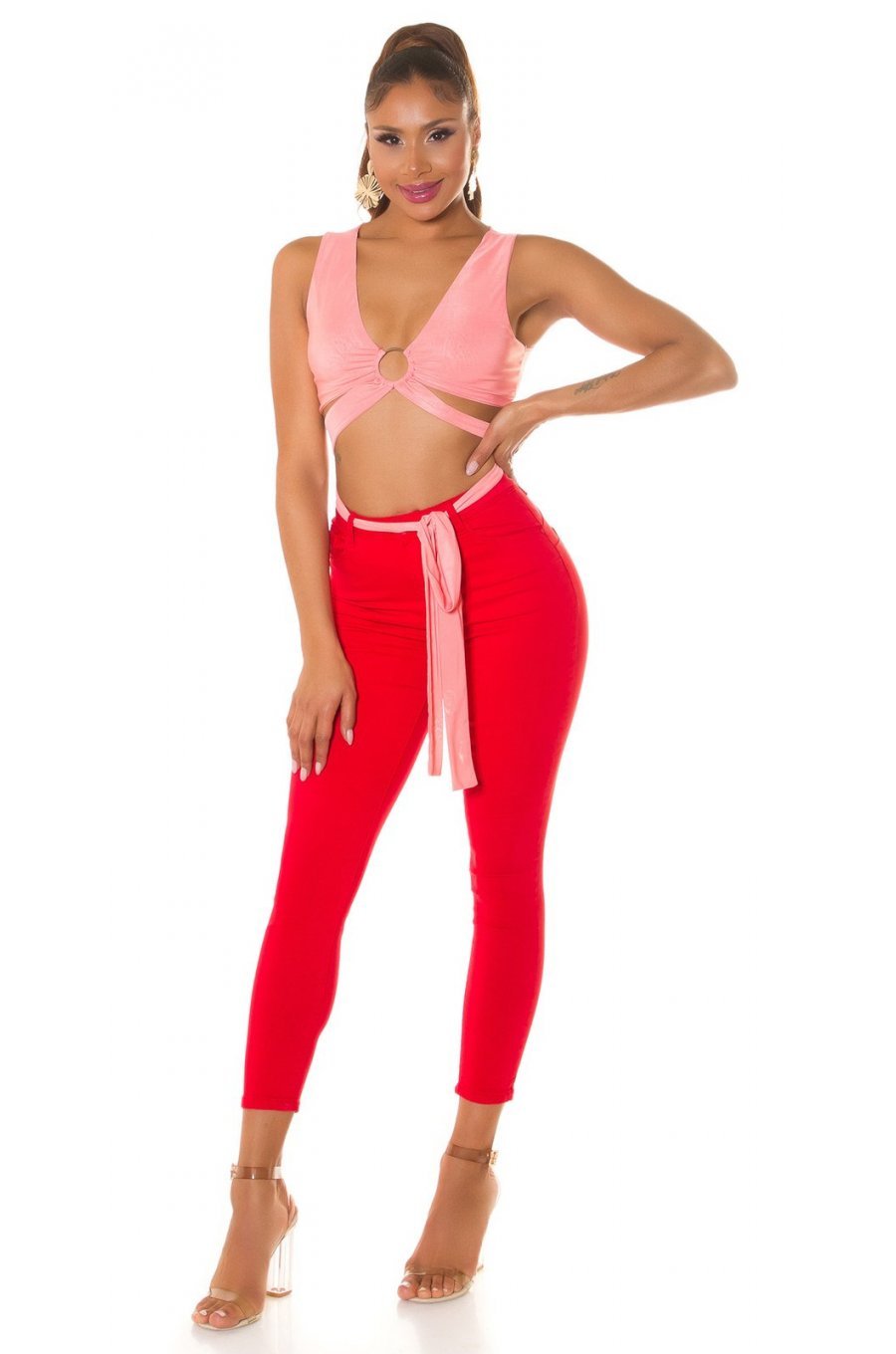 Blugi dama mulati, rosii, din bumbac, cu talia inalta, Krame Blugi dama mulati, rosii, din bumbac, cu talia inalta, Krame 3 - jojofashion.ro