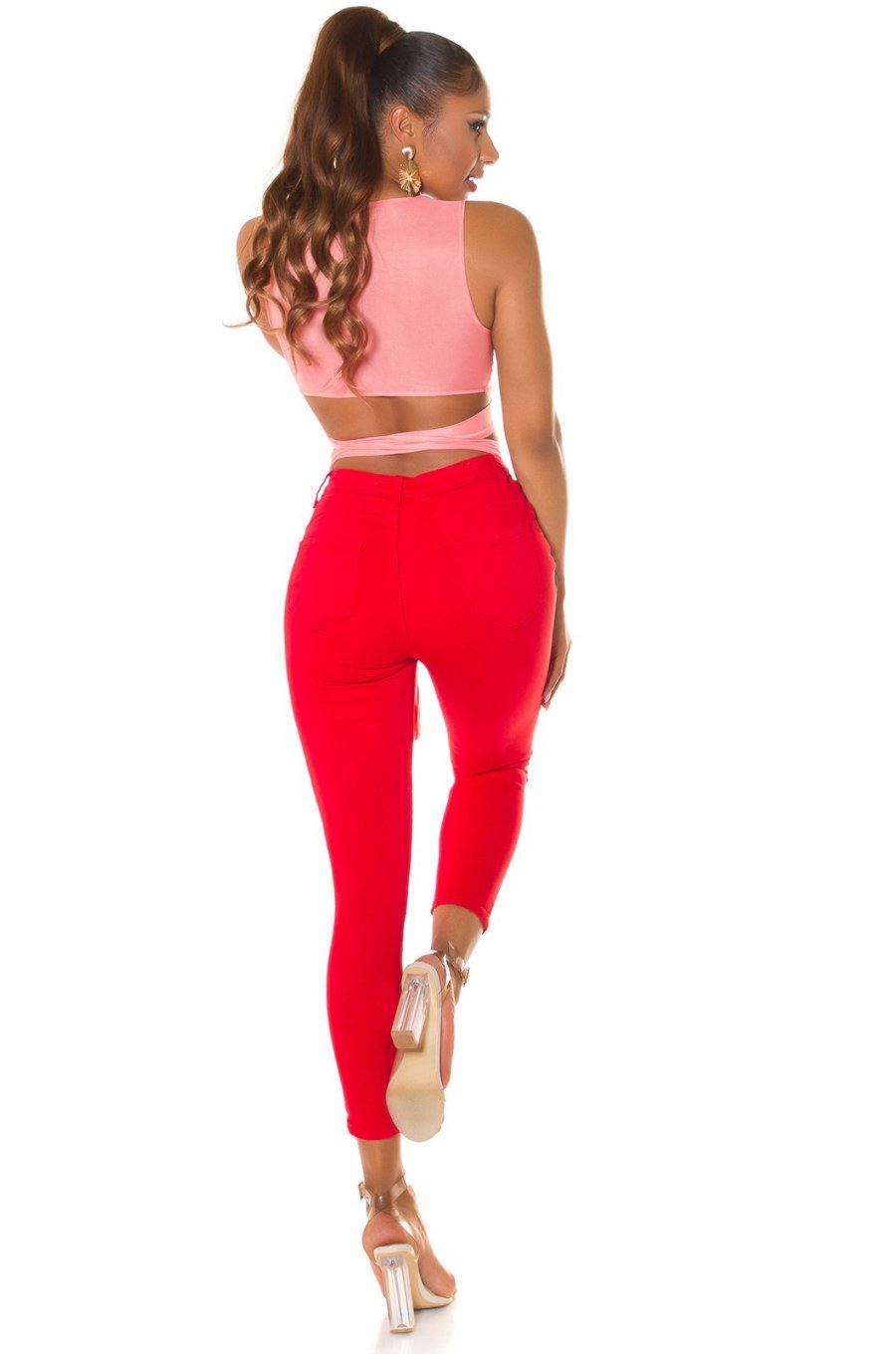 Blugi dama mulati, rosii, din bumbac, cu talia inalta, Krame Blugi dama mulati, rosii, din bumbac, cu talia inalta, Krame 4 - jojofashion.ro