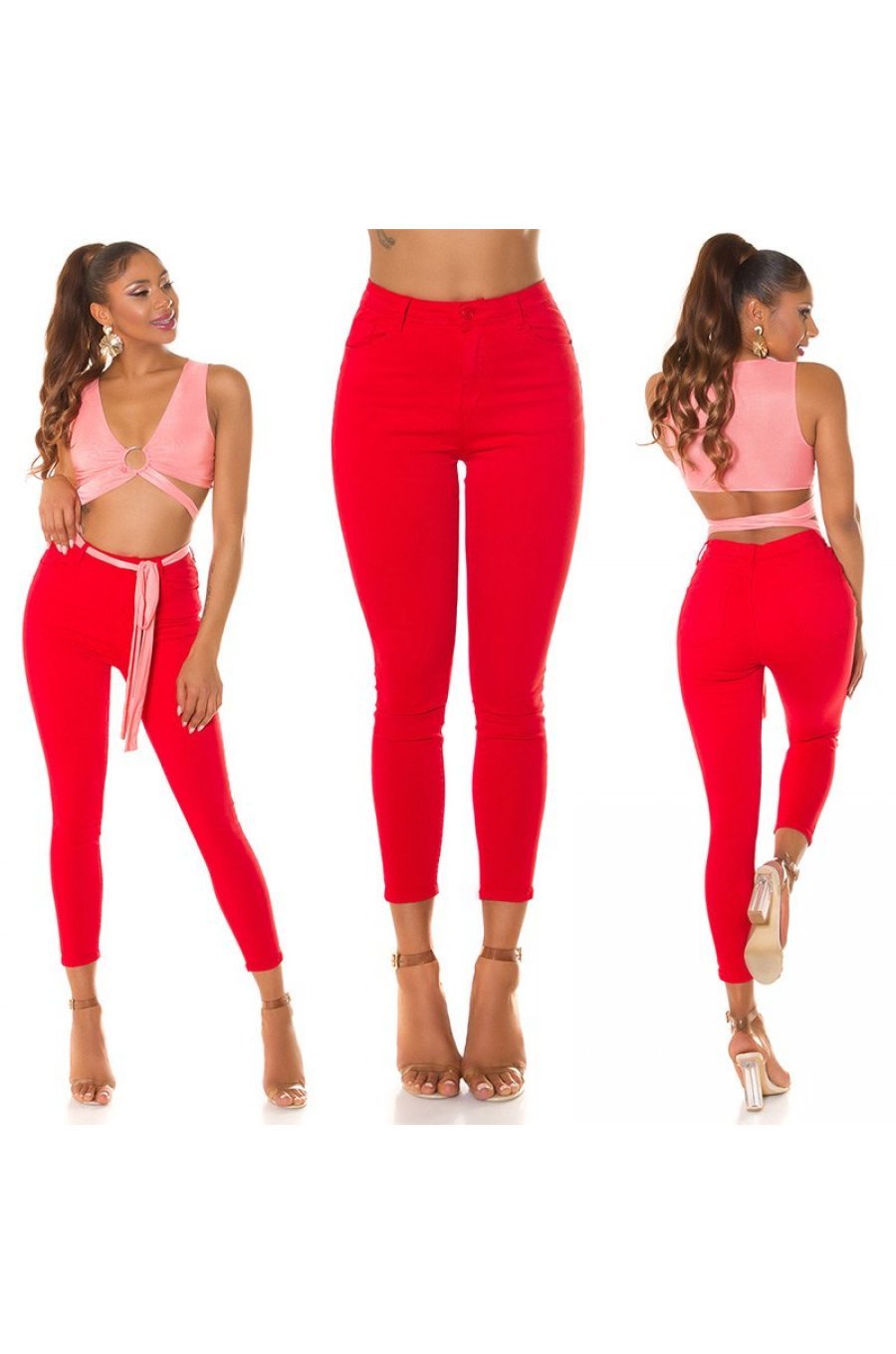 Blugi dama mulati, rosii, din bumbac, cu talia inalta, Krame Blugi dama mulati, rosii, din bumbac, cu talia inalta, Krame 6 - jojofashion.ro