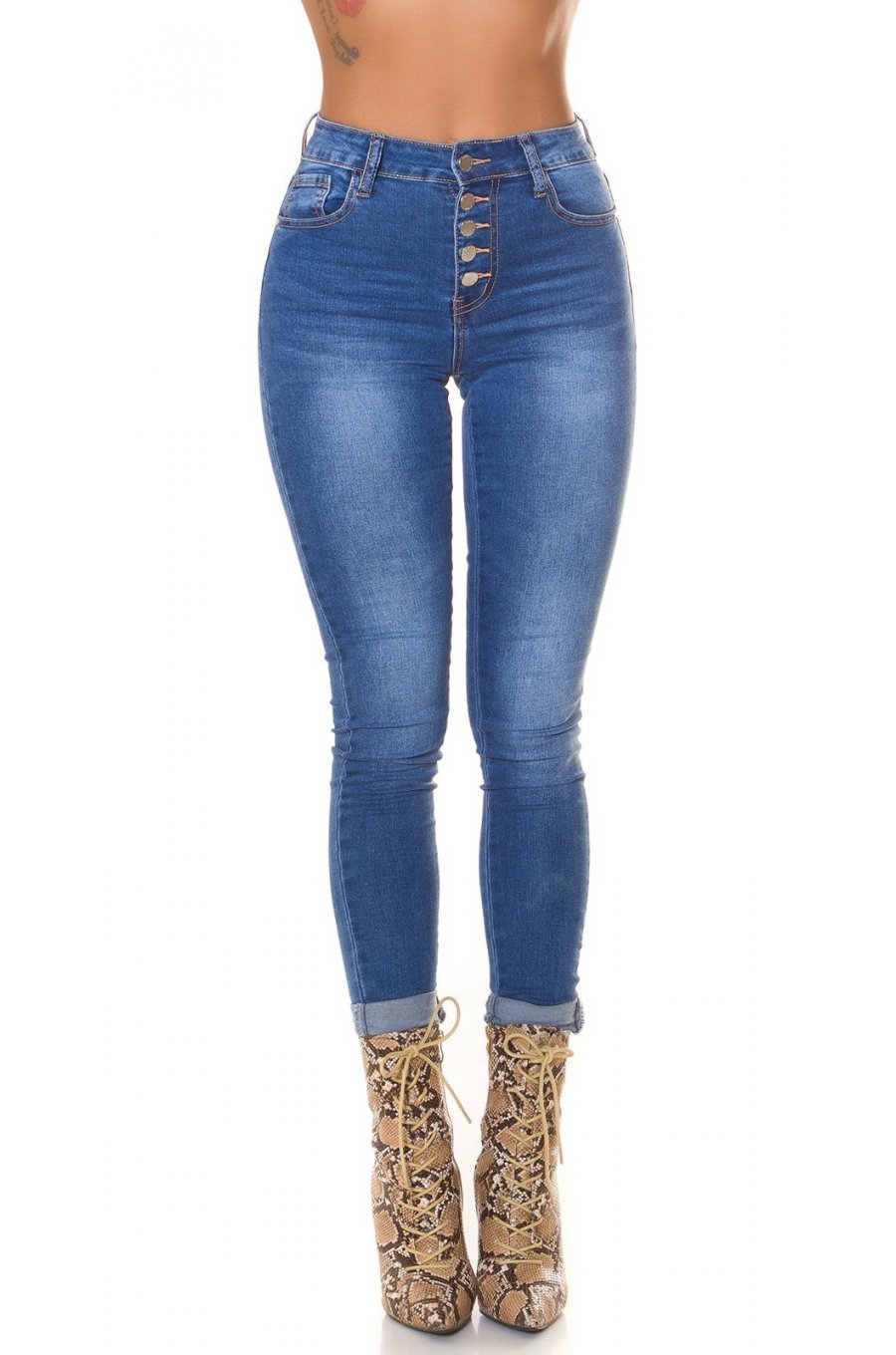 Blugi dama mulati skinny, albastri, din denim, cu talia inalta, Braya 1 - jojofashion.ro