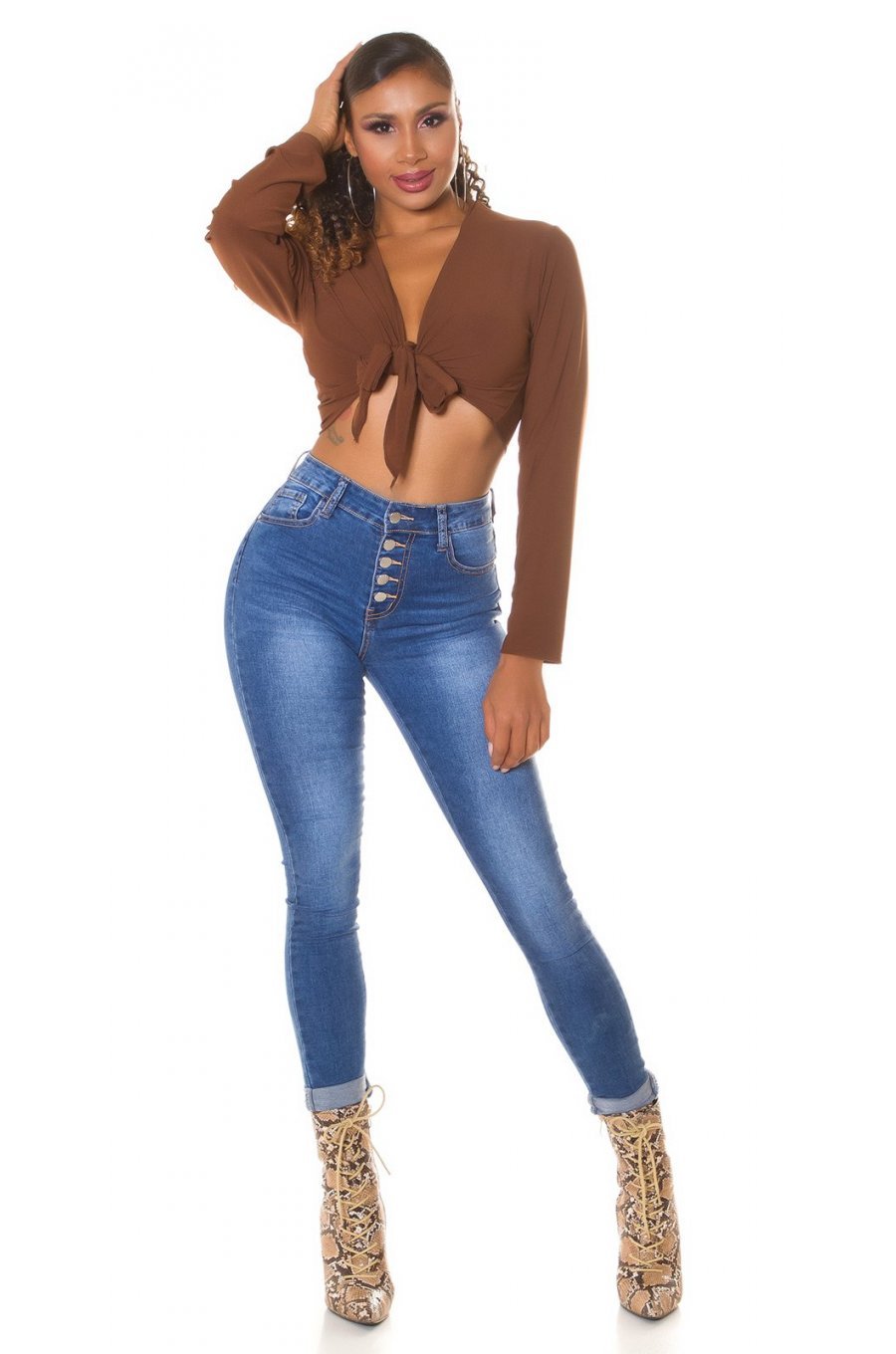 Blugi dama mulati skinny, albastri, din denim, cu talia inalta, Braya 3 - jojofashion.ro