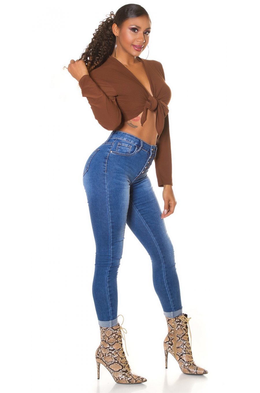 Blugi dama mulati skinny, albastri, din denim, cu talia inalta, Braya 6 - jojofashion.ro