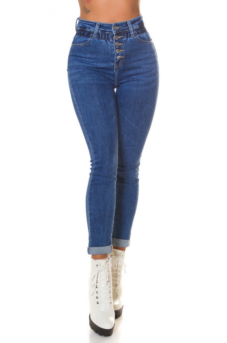 Blugi dama paperbag, albastri, denim, mulati, cu talia inalta, Loulu 1 - jojofashion.ro