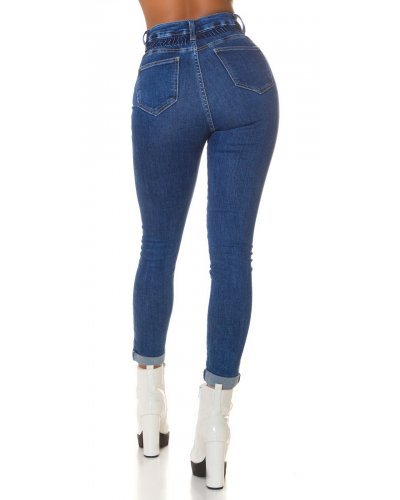 Blugi dama paperbag, albastri, denim, mulati, cu talia inalta, Loulu Blugi dama, Blugi dama paperbag, albastri, denim, mulati, cu talia inalta, Loulu - jojofashion.ro