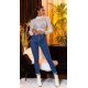 Blugi dama paperbag, albastri, denim, mulati, cu talia inalta, Loulu 4 - jojofashion.ro