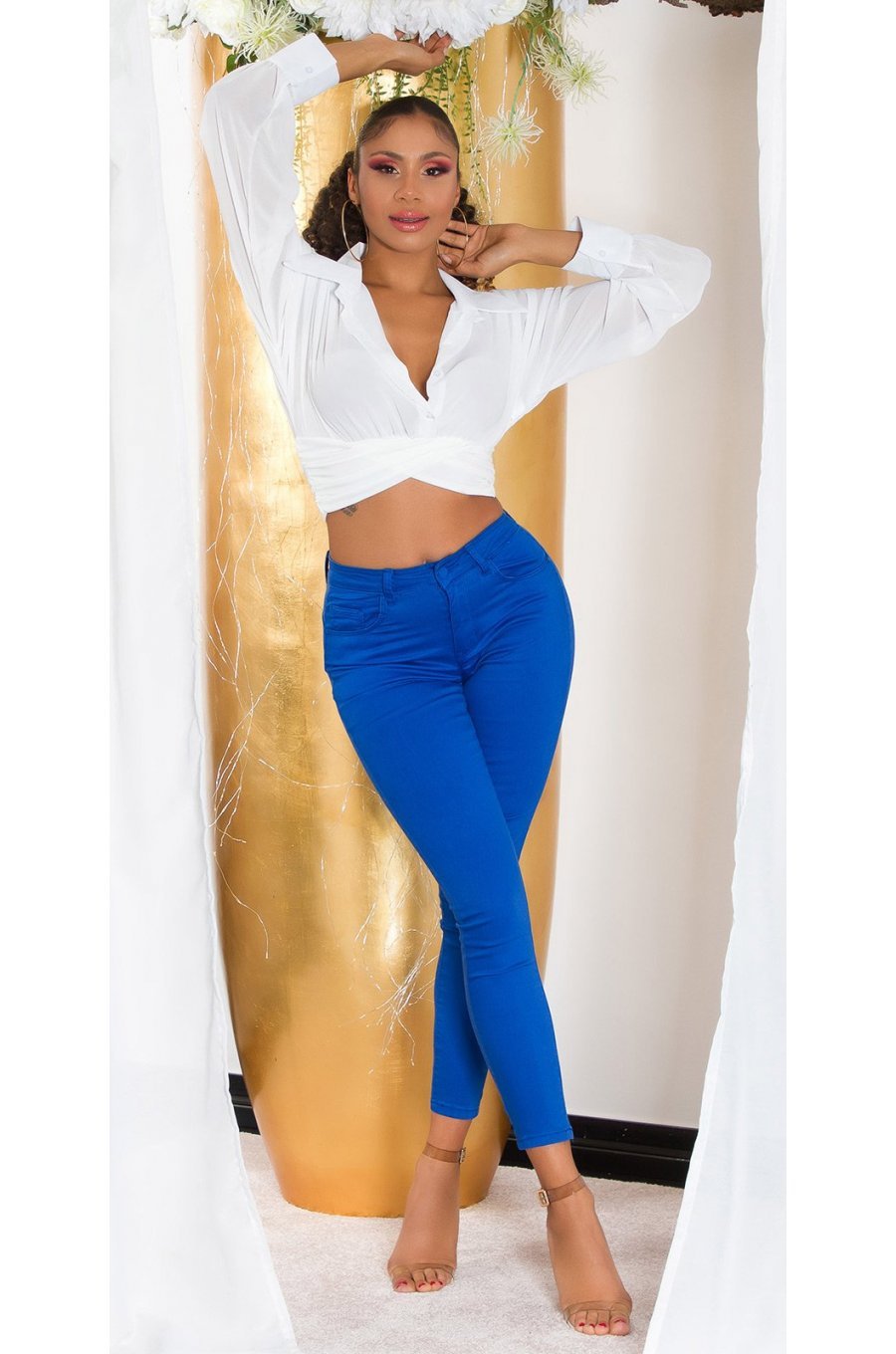 Blugi dama push up, albastri, denim, cu talia inalta, Pikme Blugi dama push up, albastri, denim, cu talia inalta, Pikme 3 - jojofashion.ro