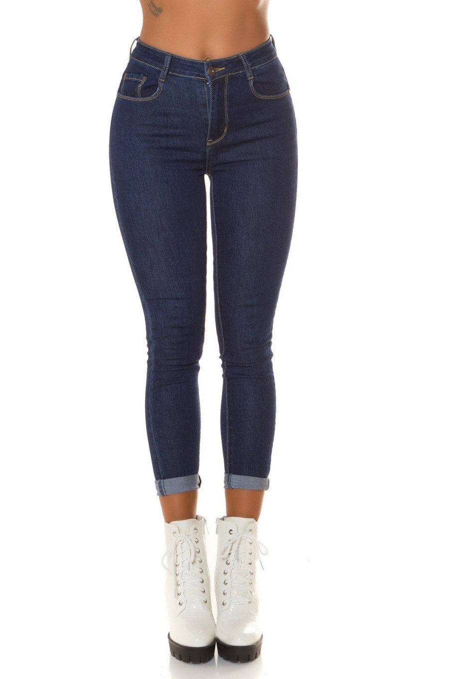 Blugi dama push up, albastri indigo, denim, cu talia inalta Tryxe 1 - jojofashion.ro