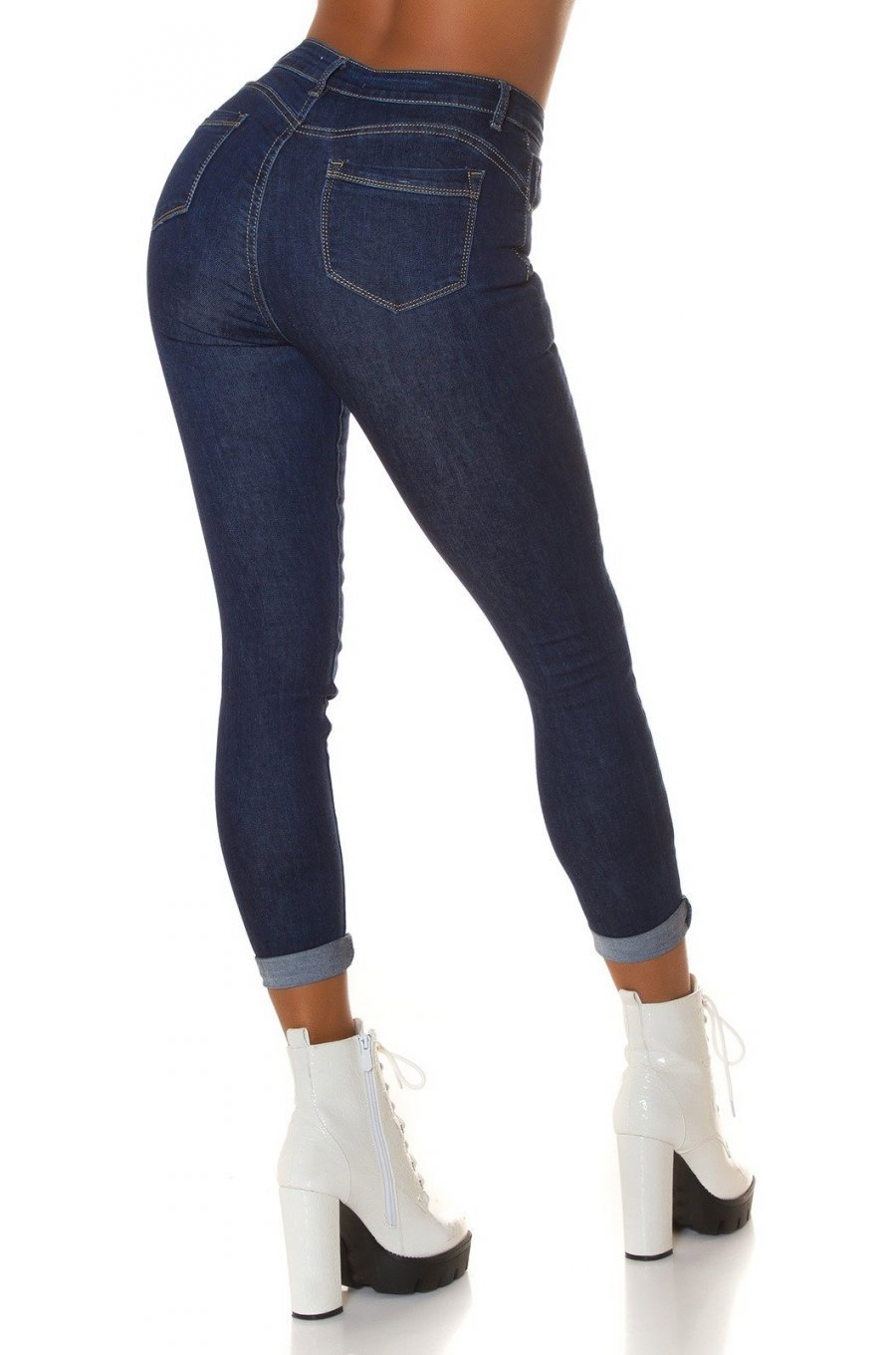 Blugi dama push up, albastri indigo, denim, cu talia inalta Tryxe 2 - jojofashion.ro