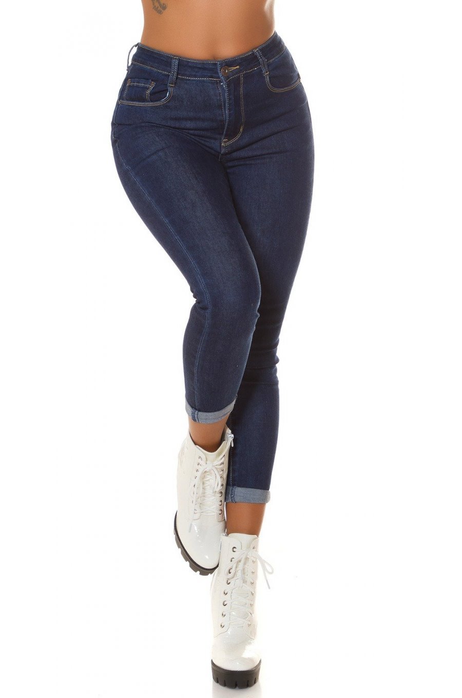 Blugi dama push up, albastri indigo, denim, cu talia inalta Tryxe 3 - jojofashion.ro
