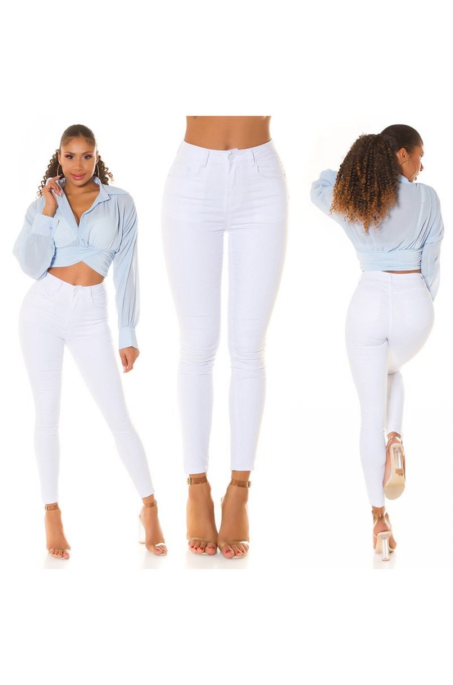 Blugi dama push up, albi, denim, cu talia inalta, Pikme Blugi dama push up, albi, denim, cu talia inalta, Pikme 8 - jojofashion.ro