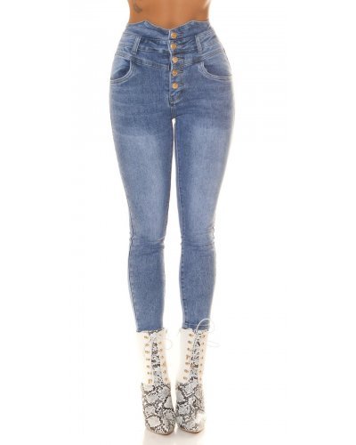Blugi dama push up, bleu, din bumbac, cu cinci nasturi, Sangita Blugi dama, Blugi dama push up, bleu, din bumbac, cu cinci nasturi, Sangita - jojofashion.ro