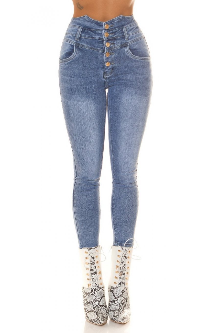 Blugi dama push up, bleu, din bumbac, cu cinci nasturi, Sangita 1 - jojofashion.ro