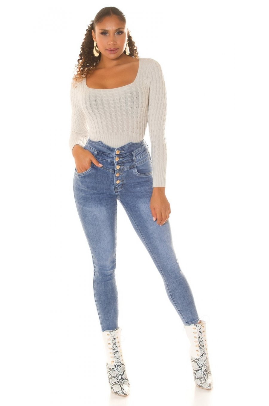 Blugi dama push up, bleu, din bumbac, cu cinci nasturi, Sangita 7 - jojofashion.ro