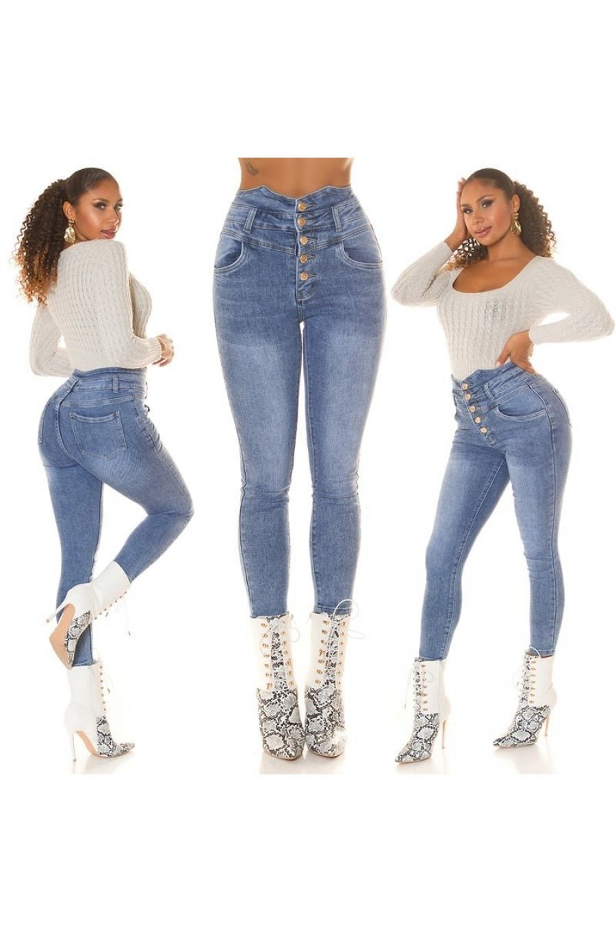 Blugi dama push up, bleu, din bumbac, cu cinci nasturi, Sangita 8 - jojofashion.ro